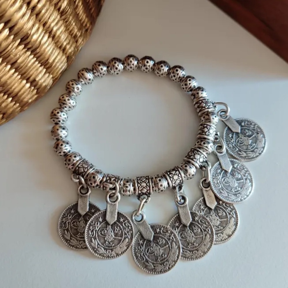 Ottoman coin bracelet turkish silver jewelry antique  bangle middle eastern - Picture 8 of 8